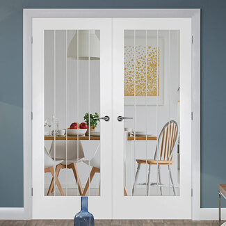 XL Joinery Suffolk Internal Door Pair with 2 Etched Glazed Light - White Primed