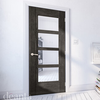 Deanta Montreal Internal Fire Door - 6 Panel and 4 Clear Glazed Light Prefinished Dark Grey Ash