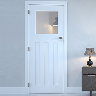 Deanta Cambridge Internal Door with 3 Panel and 1 Clear Glazed Light - White Primed