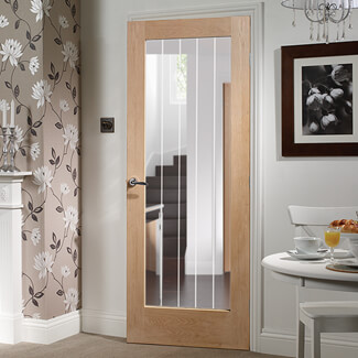 XL Joinery Suffolk Original Internal Door with 1 Etched Glazed Light - Prefinished Oak