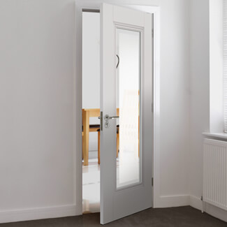 JB Kind Belton Internal Door with 5 Panel and 1 Etched Glazed Light - White Primed