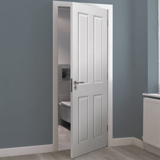 JB Kind Canterbury Internal Fire Door with 4 Panel - White Primed Smooth Texture