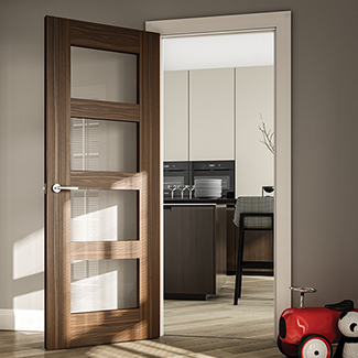 Deanta Coventry Internal Fire Door with 4 Clear Glazed Light - Prefinished Walnut