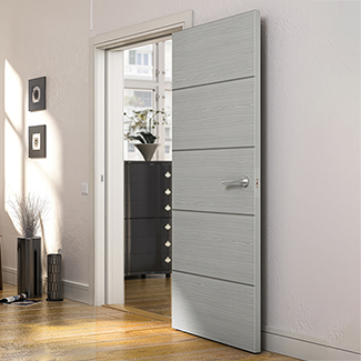 Deanta Internal Flush Fire Door FD60 - Prefinished Light Grey Ash With Horizontal Inlays