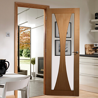 XL Joinery Verona Internal Door with 3 Panel and 2 Clear Glazed Light - Prefinished Oak