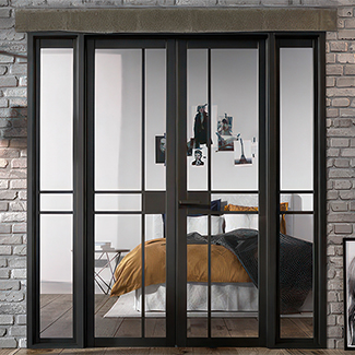 LPD Greenwich W6 Internal Room Divider Door Set with 16 Clear Glazed Light - Prefinished Black