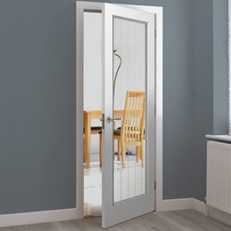 JB Kind Cottage Internal Door with 1 Clear Glazed Light - White Primed