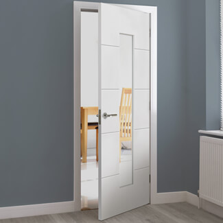 JB Kind Horizontal 4 Line Internal Door with 5 Panel and 1 Clear Glazed Light - White Primed
