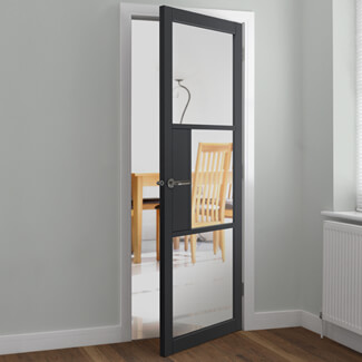 JB Kind Cosmo Industrial Internal Door with 3 Clear Glazed Light - Laminate Grey
