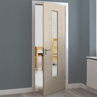 JB Kind Tigris Internal Door with 5 Panel and 1 Clear Glazed Light - Laminate Ivory