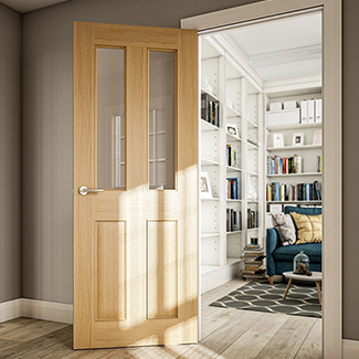 Deanta Bury Internal Fire Door with 2 Panel and 2 Clear Glazed Light - Prefinished Oak