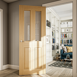 Deanta Bury Internal Door with 2 Panel and 2 Clear Bevelled Glazed Light - Prefinished Oak