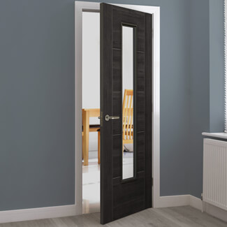 JB Kind Tigris Cinza Internal Door - 5 Panel and 1 Clear Glazed Light - Laminate Dark Grey