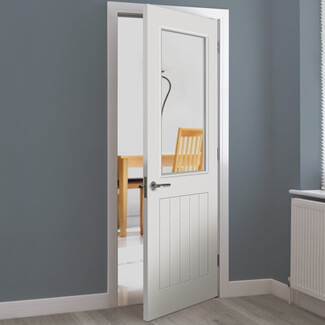 JB Kind Thames Internal Door with 5 Panel and 1 Clear Glazed Light - White Primed