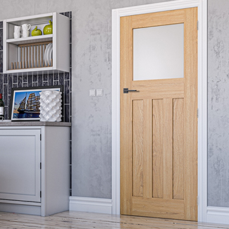 Deanta Cambridge Internal Door - 3 Panel and 1 Obscure Laminated Glazed Light Unfinished Oak