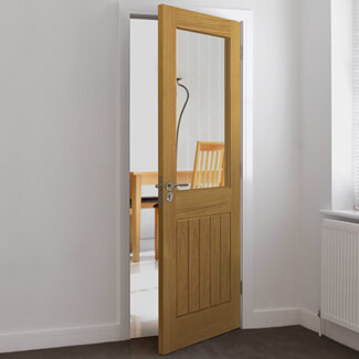 JB Kind Thames Internal Door with 1 Panel and 1 Clear Glazed Light - Prefinished Oak