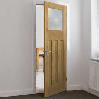 JB Kind Rustic Internal Door with 3 Panel and 1 Opaque Glazed Light - Prefinished Oak