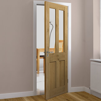 JB Kind Rustic Internal Door with 2 Panel and 2 Clear Glazed Light - Prefinished Oak