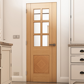 Deanta Kensington Internal Door with 1 Panel and 6 Clear Bevelled Glazed Light - Prefinished Oak