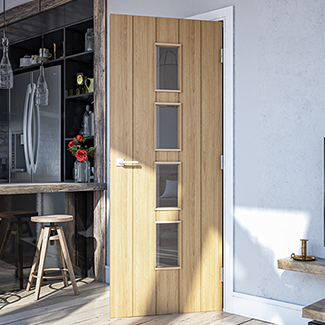 Deanta Galway Internal Door with 5 Panel and 4 Clear Glazed Light - Unfinished Oak