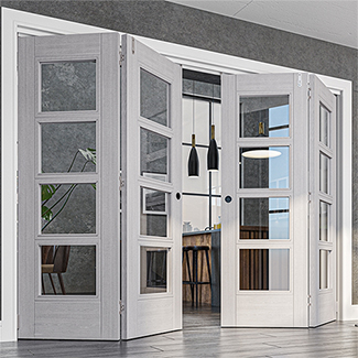 Deanta Montreal Internal Door - 6 Panel 4 Clear Glazed Light - Prefinished Light Grey Ash