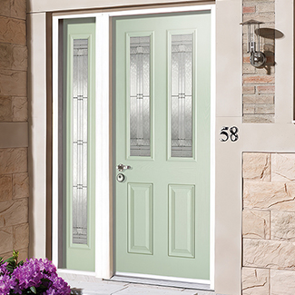 LPD Malton Leaded External Door with 2 Panel and 2 Obscure Glazed Light - Prefinished Green
