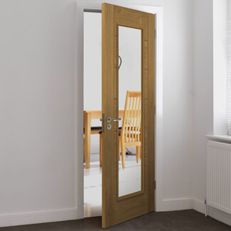 JB Kind Palomino Internal Door with 7 Panel and 1 Clear Glazed Light - Unfinished Oak