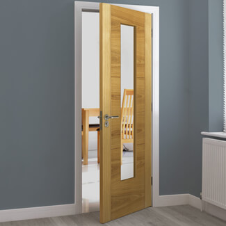 JB Kind Mistral Internal Door with 3 Panel and 1 Clear Glazed Light - Prefinished Oak