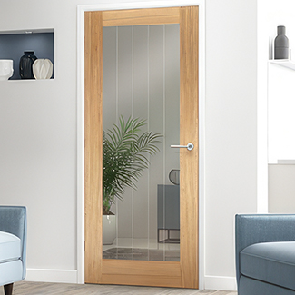 LPD Mexicano Pattern-10 Internal Fire Door with 1 Panel and 1 Clear Glazed Light - Prefinished Oak
