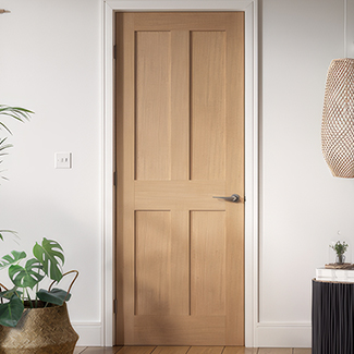 LPD London Internal Door with 4 Panel - Unfinished Oak
