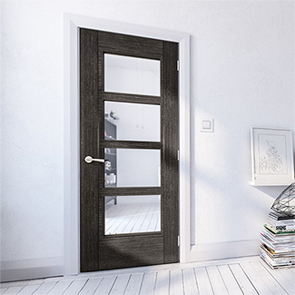 Deanta Montreal Internal Door with 6 Panel and 4 Clear Glazed Light - Prefinished Dark Grey Ash