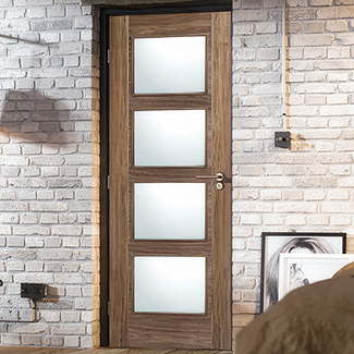 LPD Vancouver Internal Door with 4 Clear Glazed Light - Prefinished Walnut