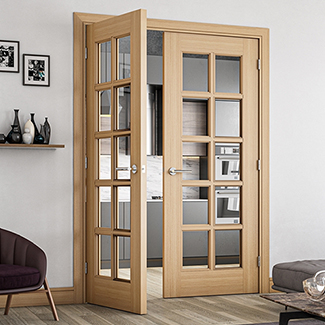 Deanta Bristol Internal Door with 10 Clear Bevelled Glazed Light - Unfinished Oak