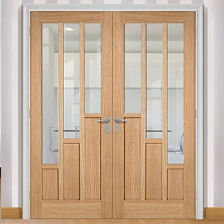 LPD Coventry Internal Door Pair with 6 Clear Glazed Light - Prefinished Oak