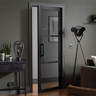LPD Tribeca Internal Door with 1 Panel and 3 Tinted Glazed Light - Black Primed