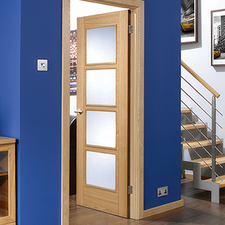 LPD Vancouver Internal Door with 5 Panel and 4 Clear Glazed Light - Prefinished Oak