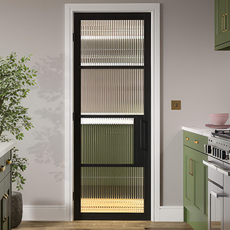LPD Chelsea Internal Door with 4 Reeded Glazed Light - Prefinished Black