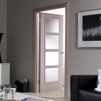 LPD Vancouver Internal Fire Door with 5 Panel and 4 Clear Glazed Light - Prefinished Light Grey