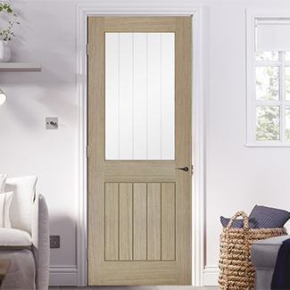 LPD Belize Internal Door with 5 Panel and 1 Clear Glazed Light - Prefinished Light Grey