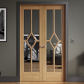 LPD Reims W4 Internal Room Divider Door Set with Clear Glazed Light - Prefinished Oak
