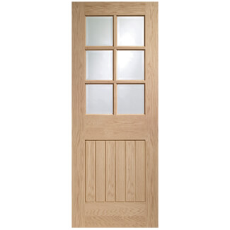 XL Joinery Suffolk Internal Door with 1 Panel and 6 Clear Bevelled Glazed Light - Unfinished Oak