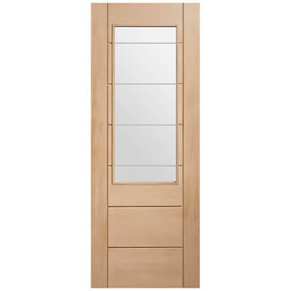 XL Joinery Palermo 2XG Internal Door with 1 Etched Glazed Light - Unfinished Oak