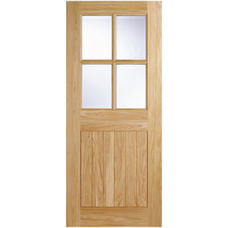 LPD Cottage External Door with 1 Panel and 4 Clear Double Glazed Light - Unfinished Oak