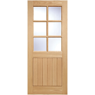LPD Cottage External Door with 1 Panel and 6 Clear Glazed Light - Unfinished Oak