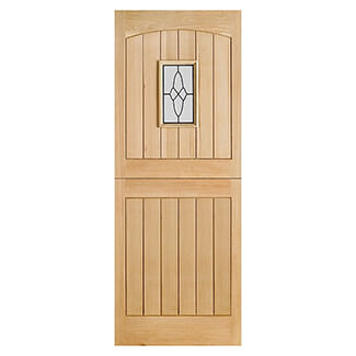 LPD Cottage Leaded External Stable Door with 2 Panel and 1 Obscure Glazed Light - Unfinished Oak