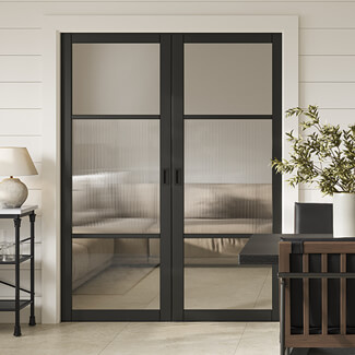 LPD Sutton Internal Door with 3 Reeded Glazed Light - Prefinished Black
