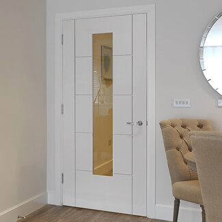 JB Kind Tigris Slim Internal Door with 5 Panel and 1 Clear Glazed Light - White Primed