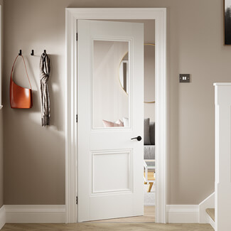 JB Kind Hardwick Internal Door with 1 Panel and 1 Clear Glazed Light - White Primed