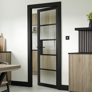 JB Kind Metro Internal Door with 1 Panel and 5 Reeded Glazed Light - Prefinished Black