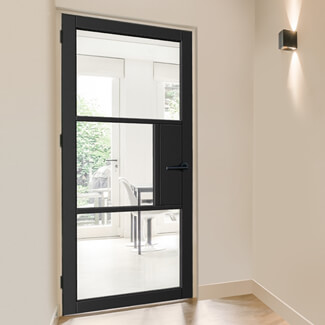 JB Kind Cosmo Industrial Internal Door with 3 Clear Glazed Light - Laminate Black